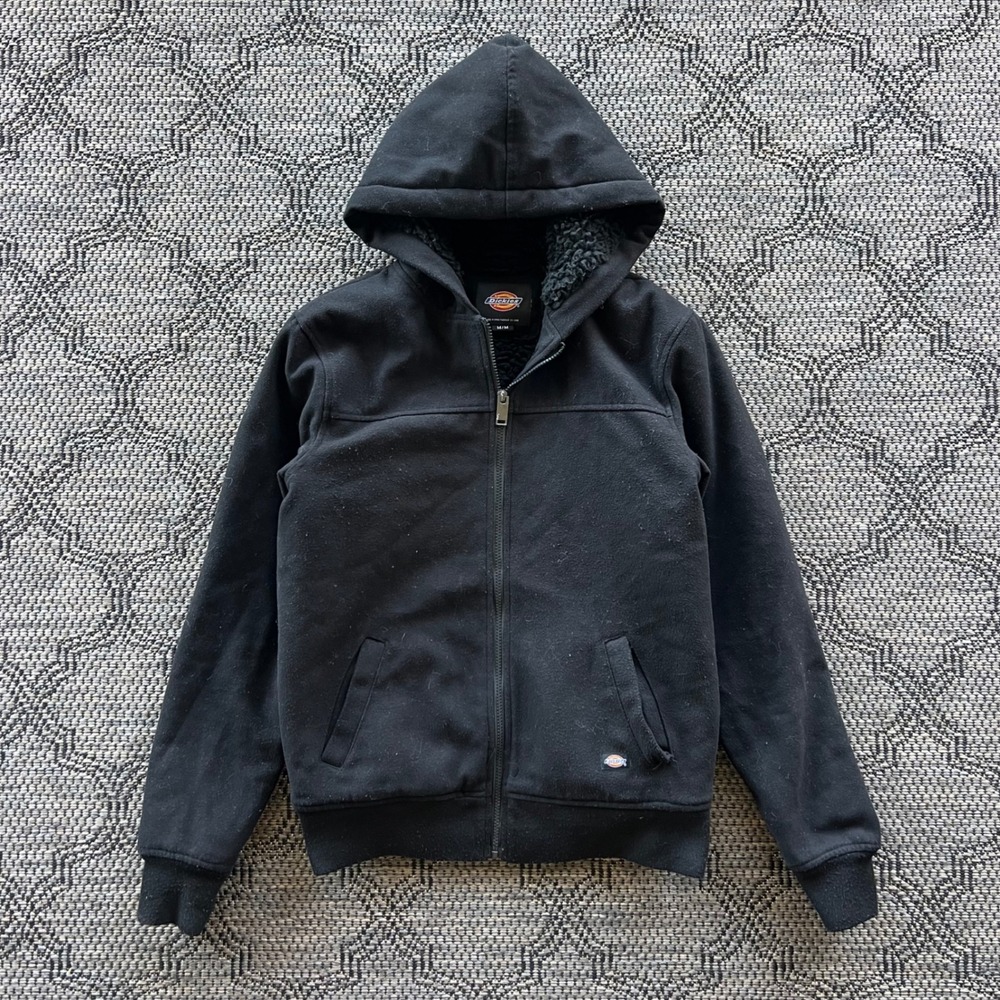 Dickies Sweatshirt Mens Medium Black Heavyweight Sherpa Hoodie Workwear Jacket